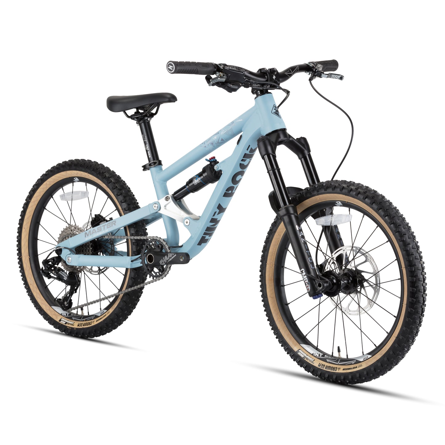 20" Master Enduro Bike with aluminum frame, blue design, ideal for challenging mountain trails.
