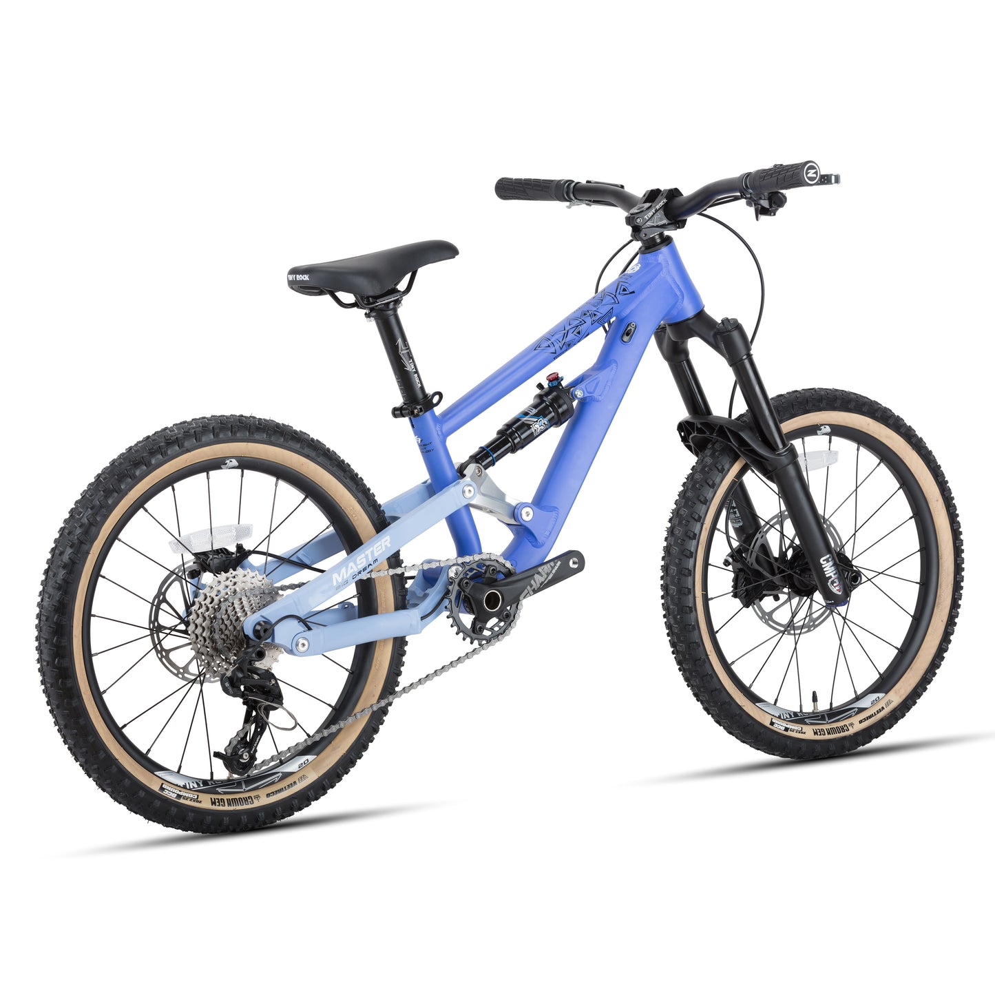 20-inch Master Enduro Bike in blue, designed for challenging mountain trails with durable aluminum frame.