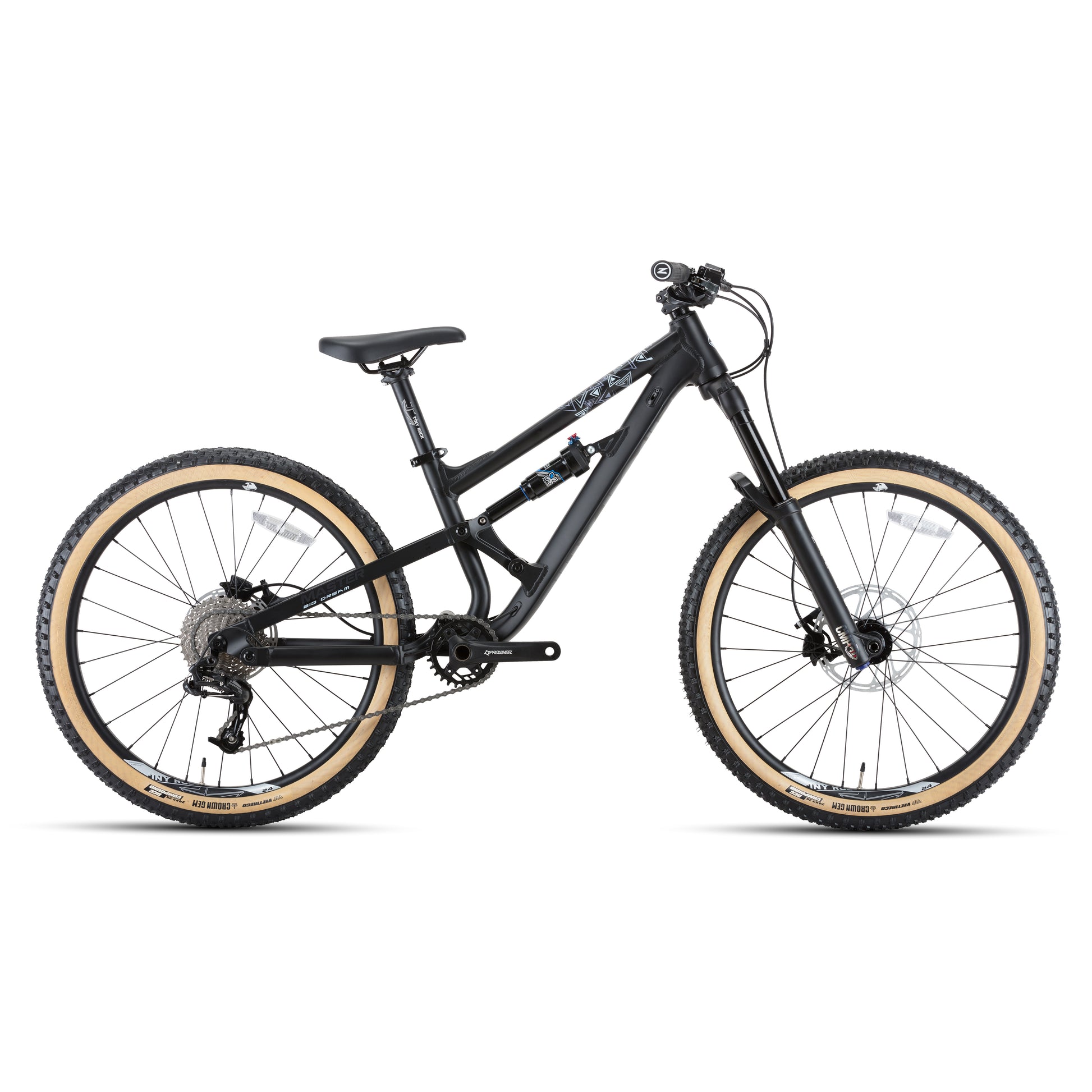 24" Master Enduro Bike in sleek black, designed for kids, robust frame for all mountain adventures, high-quality components.