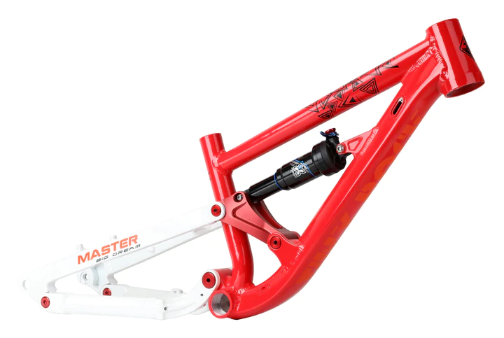 24'' Aluminium Rahmen in Rot und Weiß, hochwertig für Kinder, ideal für All Mountain und Enduro-Fahrten.