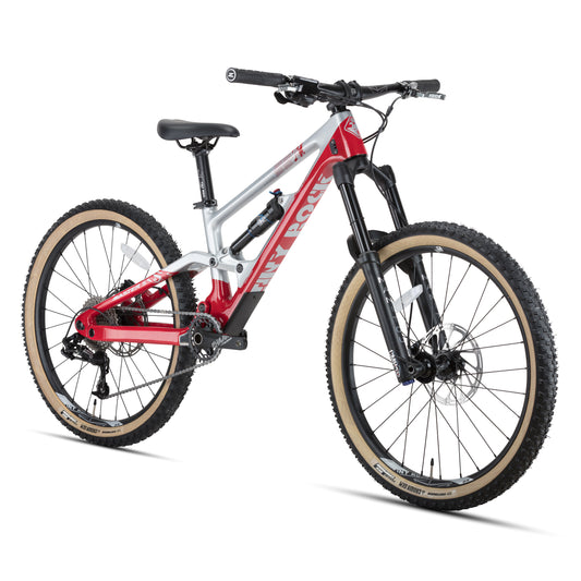 24" Master S Enduro Bike in red and silver, built for high-performance mountain biking.